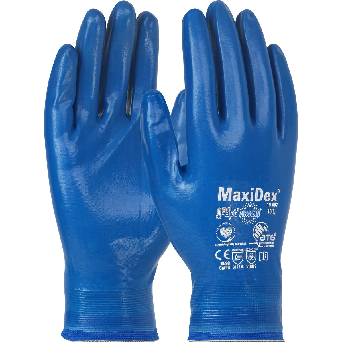 MaxiDex 19-007 Seamless Knit Nylon with Nitrile Coating and ViroSan Technology on Full Hand Touchscreen Compatible Safety Glove(One Dozen)